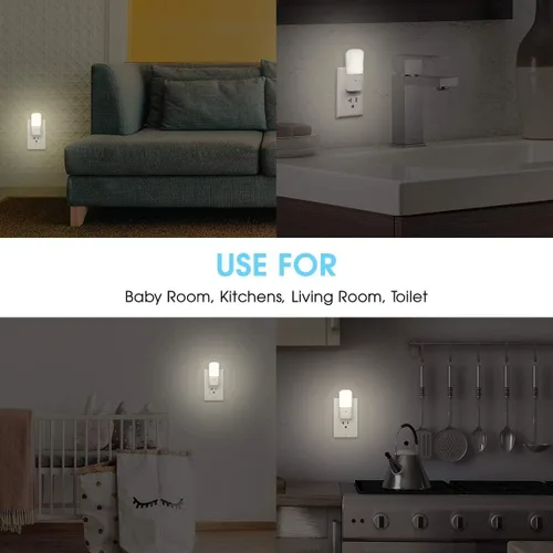 Vista 6 de LOHAS-LED Paquete de 4 luces LED de noche regulables, enchufe con sensor de atardecer a amanecer, blanco, plástico, estilo moderno, brillo de 80