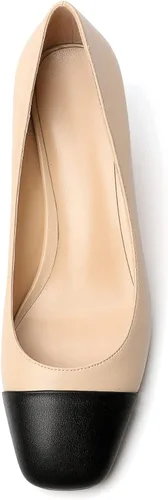 Vista 3 de Eldof Zapatos de tacón bajo con punta cuadrada para mujer, zapatos de tacón alto de 2 pulgadas con punta de casquillo y tacones de cuña para vestir