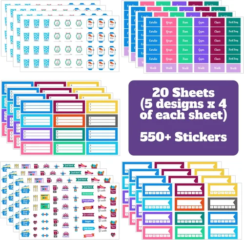 Vista 5 de Juego de calcomanías y plantillas para planificador de salud y acondicionamiento físico (20 hojas, 6 plantillas), suministros personalizados