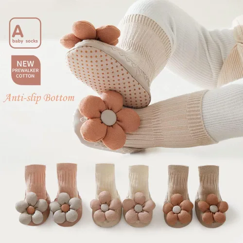 Vista 2 de SUITBOY Baby Girl Socks Look Like Shoe Toddler Ant-slip Socks with Grips Baby Long Socks with Cute Bows Floor Shoes Socks