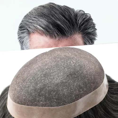 Vista 11 de Toupee de cabello humano fino mono revestido de poliéster para hombre, postizo de monofilamento duradero NPU monofilamento tupé para hombres