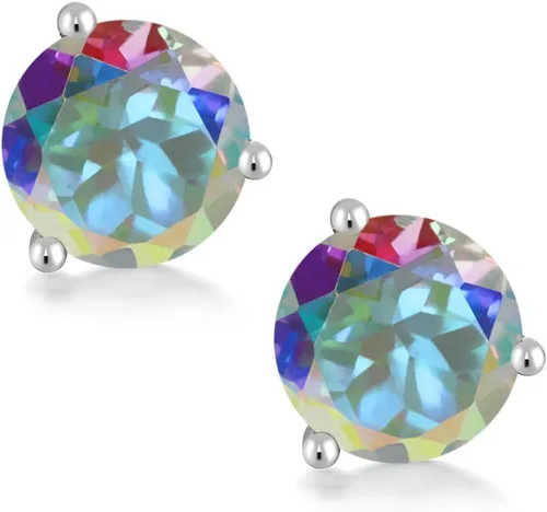 Vista 92 de Gem Stone King Aretes de oro de 14 quilates, 0.236 in, piedra natal redonda, Martini, 3 puntas, aretes de oro para mujer