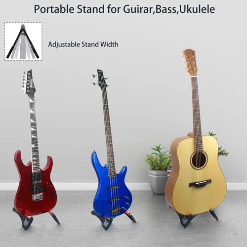 Vista 5 de Soporte universal plegable para guitarra con marco en A, antideslizante, soporte fuerte para guitarra acústica eléctrica, bajo, ukelele, viaje