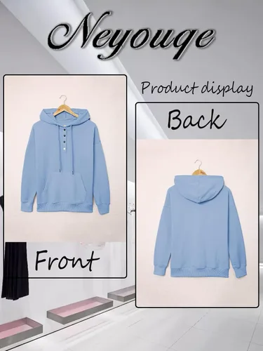 Vista 3 de NEYOUQE Sudaderas de moda para otoño e invierno con botones de cuarto para mujer, estilo casual, de moda, cuello redondo
