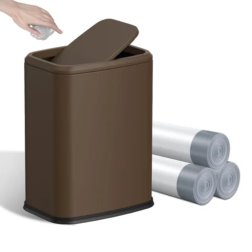 Vista 10 de Cubo de basura pequeño para baño de 8L/2.1 galones con tapa, cubo de basura rectangular con tapa abatible, cubo de basura de acero inoxidable