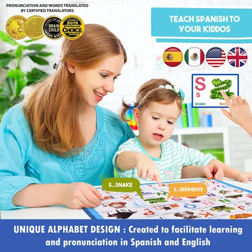 Vista 2 de Gufino Tabla de pared del alfabeto - Juguetes bilingües con botones táctiles interactivos para aprendizaje independiente y guiado - Ideal
