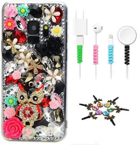 Vista 10 de Sparkle - Funda compatible con Samsung Galaxy Note 10, elegante funda 3D hecha a mano con diseño de borla de calavera con protector de cable