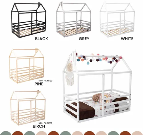 Vista 9 de Cama de casa para niños pequeños con rieles, Cama de piso para niños pequeños, Cama de piso Montessori para niños, Cama junior, Sofá cama para niños