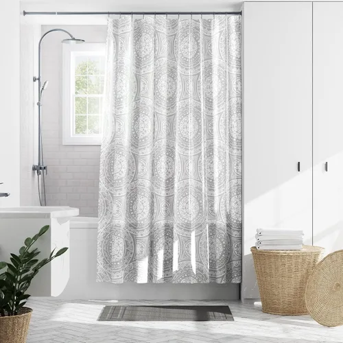 Vista 7 de Zenna Home Medallion - Cortina de ducha impermeable de PEVA, 70 x 72 pulgadas, color blanco