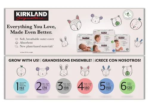 Vista 5 de Kirkland Pañales Signature talla 1 (hasta 14 libras) 192 unidades con toallitas exclusivas para la salud y el aire libre