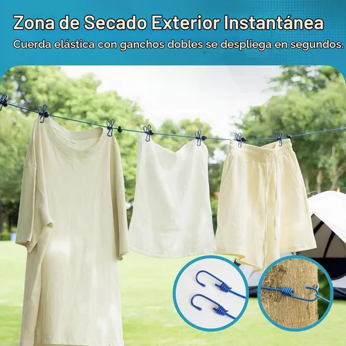 Vista 2 de Paquete de 2 tendederos retráctiles de viaje portátil, juego de línea de ropa de camping