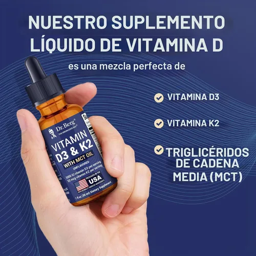 Vista 5 de Dr. Berg - Gotas líquidas de vitamina D3 K2 de máxima potencia con aceite MCT – 5,000 UI de vitamina D3 líquida con K2 – Apoya huesos fuertes
