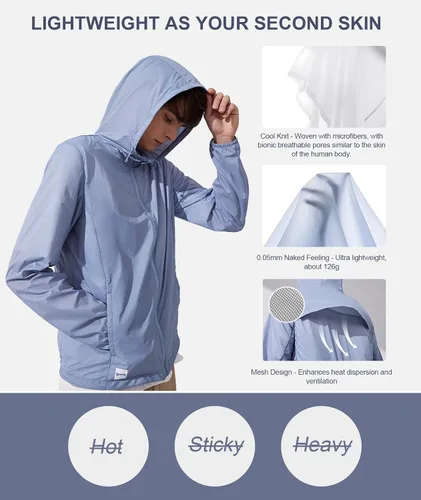 Vista 4 de BENEUNDER UNISEX - Chaquetas de verano ligeras UPF 50+, protección solar de secado rápido, transpirables