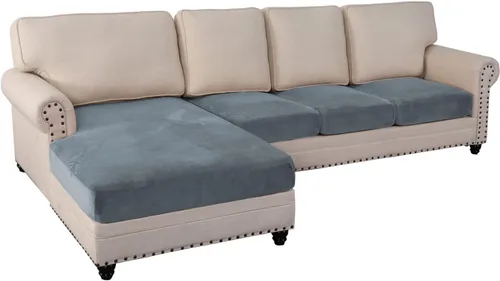 Vista 8 de Fundas de cojín de terciopelo elástico de 3 piezas para sofá en forma de L, funda de diván, protector de muebles para sofá seccional Negro