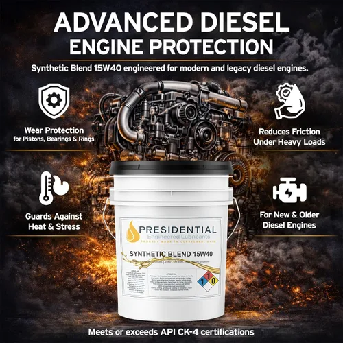 Vista 3 de Presidential Synthetic Blend 15W40 - Aceite de motor diésel de alta calidad resistente - Formulado para extender los intervalos de drenaje