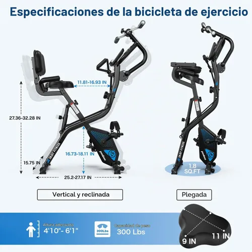 Vista 7 de pooboo - Bicicleta de ejercicio plegable, bicicleta estática vertical plegable, bicicleta magnética para interiores X-Bike con resistencia ajustable