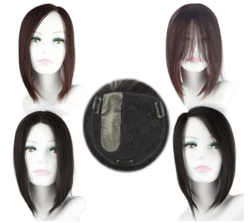 Vista 2 de Peluca de cabello humano real de 14 pulgadas con clip para mujer, color marrón oscuro