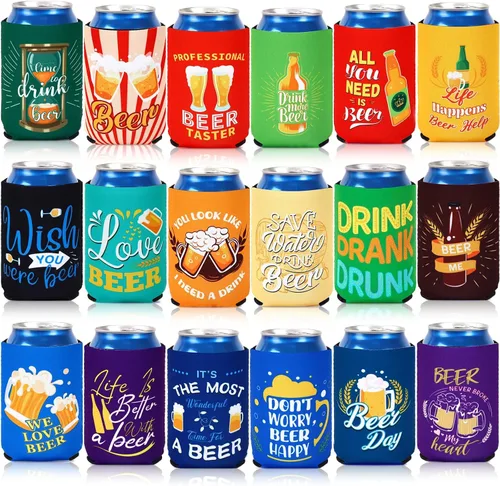 Vista 20 de 18 fundas plegables para enfriar latas de béisbol Insulated Neoprene, Beer Drink Beverage Can Bottle Cooler Sleeves, Sports Birthday Party