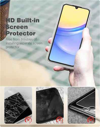 Vista 5 de FNTCASE Funda para Samsung Galaxy A15-5G: Funda para teléfono con protector de pantalla incorporado Funda protectora de silicona para teléfono
