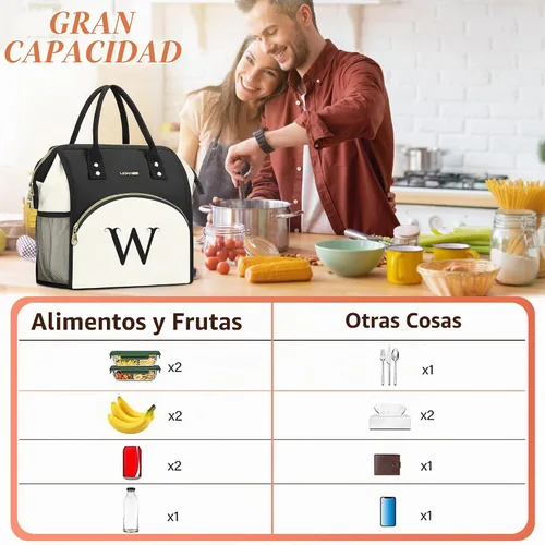 Vista 2 de Bolsa de almuerzo personalizada para mujer, elegante, reutilizable, aislada, con iniciales, para amiga, grande, de apertura ancha, resistente al