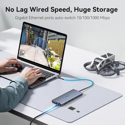 Vista 8 de Estación de acoplamiento USB C con monitor dual para Dell HP, estación de acoplamiento para portátil con 3 monitores, Hub USB C de 15 en 1 con Dock