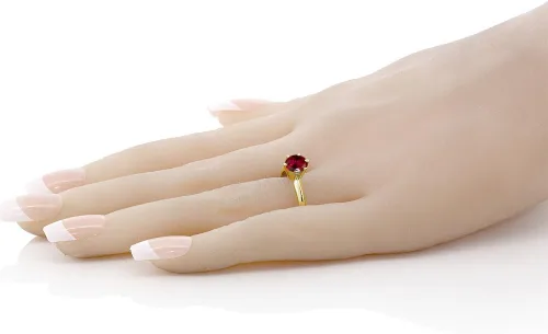 Vista 3 de Anillo de compromiso solitario con piedra preciosa redonda de oro amarillo de 14 quilates de 0.236 in para mujer Ajuste clásico de 6 puntas