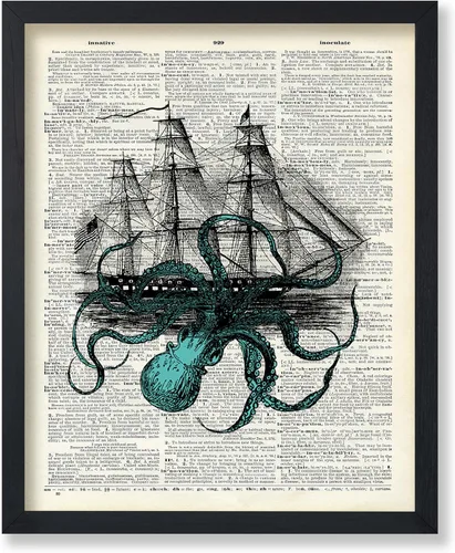 Vista 12 de Poster Master Póster de pulpo para parejas, póster de diccionario, arte Kraken, regalo romántico para él, ella, amantes, decoración náutica