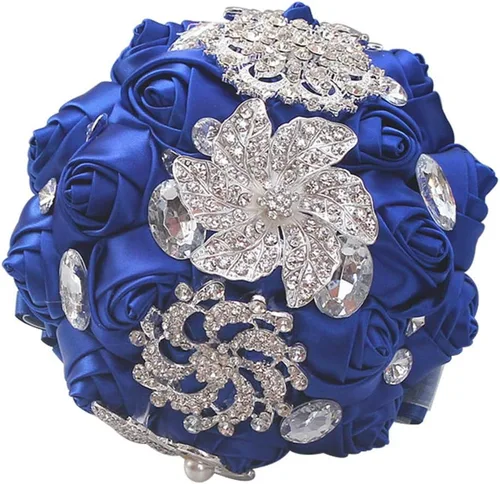Vista 8 de Ramo de broche para novia pequeña, ramo de boda, ramo de rosas de satén para niña, hecho a medida, ramo floral de boda, arreglo de centro de mesa