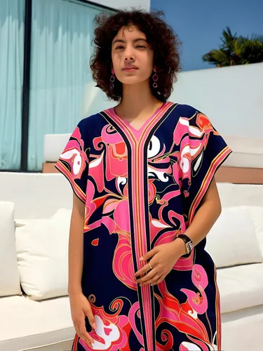 Vista 7 de Cashew Flower Silk Caftan Women Vneck beach Cover up Caftans Loose Plus Size Floral Print Side Split Kaftan Dresses