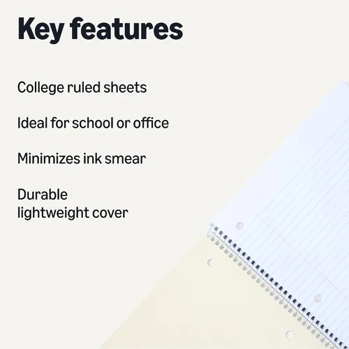 Vista 2 de Amazon Basics Cuaderno de espiral con rayas universitarias, 70 hojas, 7-1/2" x 10-1/2", negro, paquete de 2