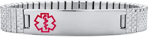 Vista 10 de Bling Jewelry Pulsera unisex personalizada de identificación médica de identificación médica para mujeres y adolescentes, acero inoxidable