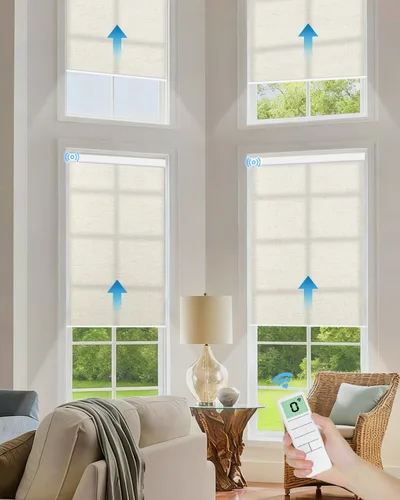Vista 23 de Tokblind Persianas enrollables motorizadas de filtrado de luz con control remoto, persianas inteligentes para ventanas compatibles con Alexa Google