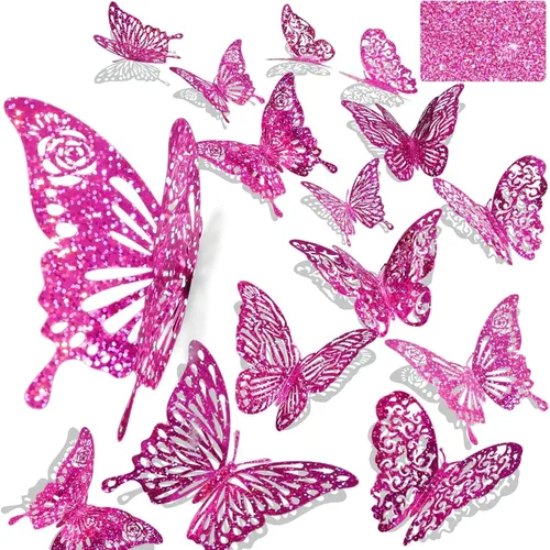 Vista 15 de 60 calcomanías 3D iridiscentes de mariposa dorada para decoración de pared Dorado