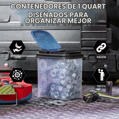 Vista 3 de Buddeez Contenedores de almacenamiento multiusos, cubos pequeños de almacenamiento de brocas y pernos, organizadores de hardware, recipientes Azul