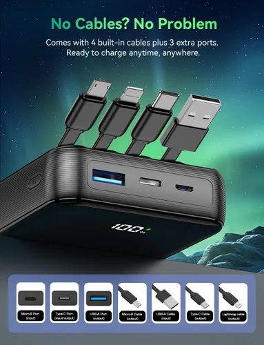 Vista 7 de Cargador portátil 50000mAh, banco de energía 50% más pequeño Negro