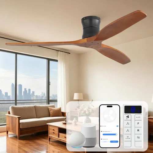 Vista 18 de Sofucor Ventilador de techo inteligente de 52 pulgadas sin luz, ventilador de techo de madera maciza de bajo perfil con control remoto, ventilador