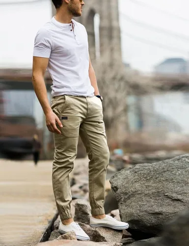 Vista 4 de Bilitry Pantalones deportivos chinos para hombre, pantalones cargo para senderismo, recreación al aire libre, pantalones de sarga para fitness