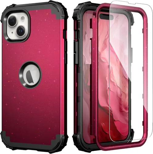 Vista 34 de IDweel - Funda para iPhone 15 con protector de pantalla de vidrio templado, 3 en 1 a prueba de golpes, delgada, híbrida, resistente, cubierta