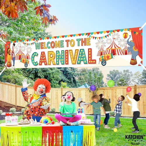 Vista 3 de Fondo de bienvenida al carnaval: 120 x 20 pulgadas, pancarta de carnaval para patio, decoraciones de fiesta temática de carnaval, juegos de carnaval