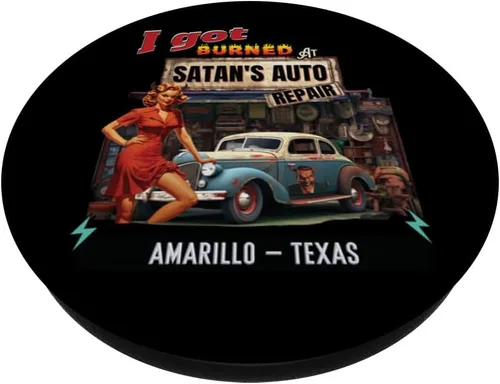 Vista 2 de I Got Burned At Satan's Auto Repair Retro Devil AMARILLO PopSockets Standard PopGrip