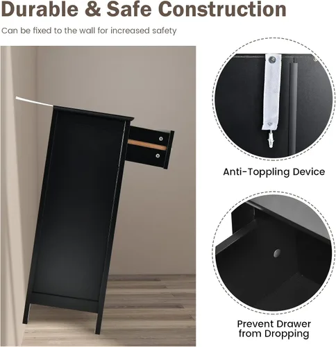 Vista 6 de Giantex Armario de almacenamiento de baño con cajón, armario de piso con puertas, estante ajustable, organizador de almacenamiento para entrada