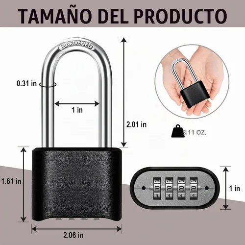 Vista 3 de Cadena resistente y cerradura de combinación para exteriores, cerradura de cadena de puerta con código, candado de grillete largo con cadena