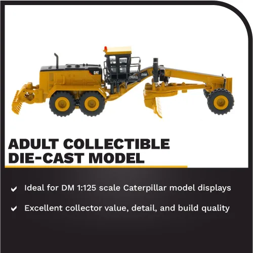 Vista 3 de Diecast Masters 1:125 Caterpillar 24M Motoniveladora, Elite Series Cat Truck Camión de construcción coleccionable modelo a escala, 85539