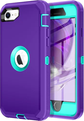 Vista 8 de I-HONVA - Carcasa protectora de 3 capas para iPhone SE 2020, protector de pantalla integrado, a prueba de golpes, polvo y caídas, resistente