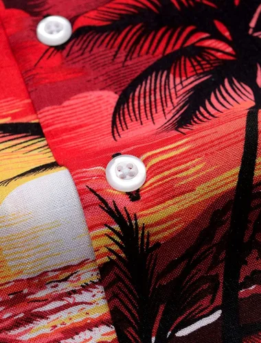Vista 5 de Alimens & Gentle Camisa hawaiana casual de manga corta 100 % algodón de ajuste regular para hombre