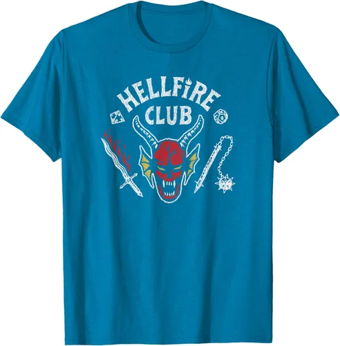 Vista 3 de Stranger Things 4 Camiseta Hellfire Club con Calavera y Armas Negro