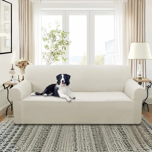 Vista 2 de U-NICE HOME Fundas de terciopelo para sofá, fundas elásticas para sofá de 3 cojines, protector de muebles (XL, grande, beige)
