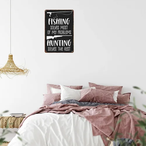 Vista 7 de Cartel de metal retro para decoración de pared con texto en inglés «Fishing Hung Hung» para garaje, hombre, cueva, baño, dormitorio, granja
