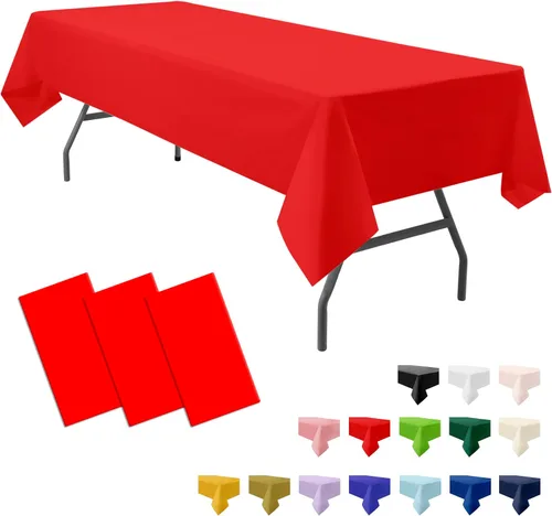 Vista 9 de Paquete de 3 manteles de plástico premium negros desechables de 54 x 108 pulgadas. Mantel rectangular desechable para mesas de fiesta