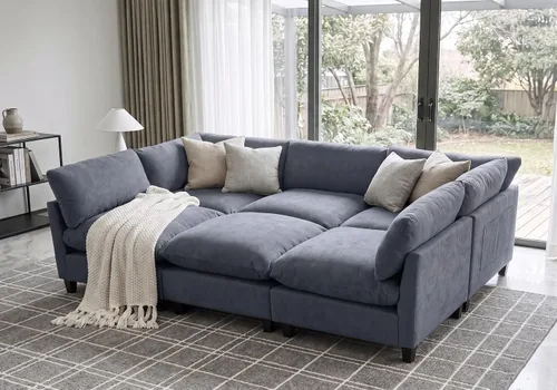 Vista 44 de Iroomy Sofá modular modular de felpilla de gran tamaño, asiento cómodo profundo, sofás de 2 plazas para sala de estar, color beige